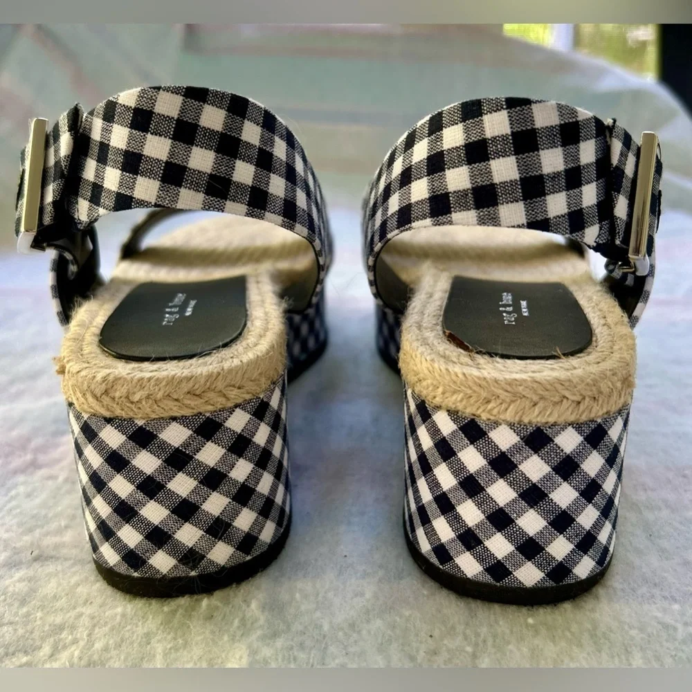 Rag & Bone Megan Size 9** Linen Platform Sandals Navy Gingham Slingback